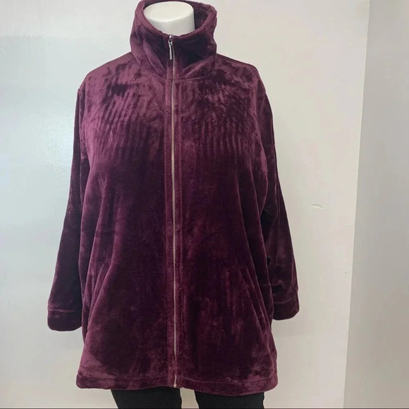 Catherines  Cardigan  22WP Velour Full Zip Pockets Purple Soft Pockets Soft Cozy - Picture 1 of 12